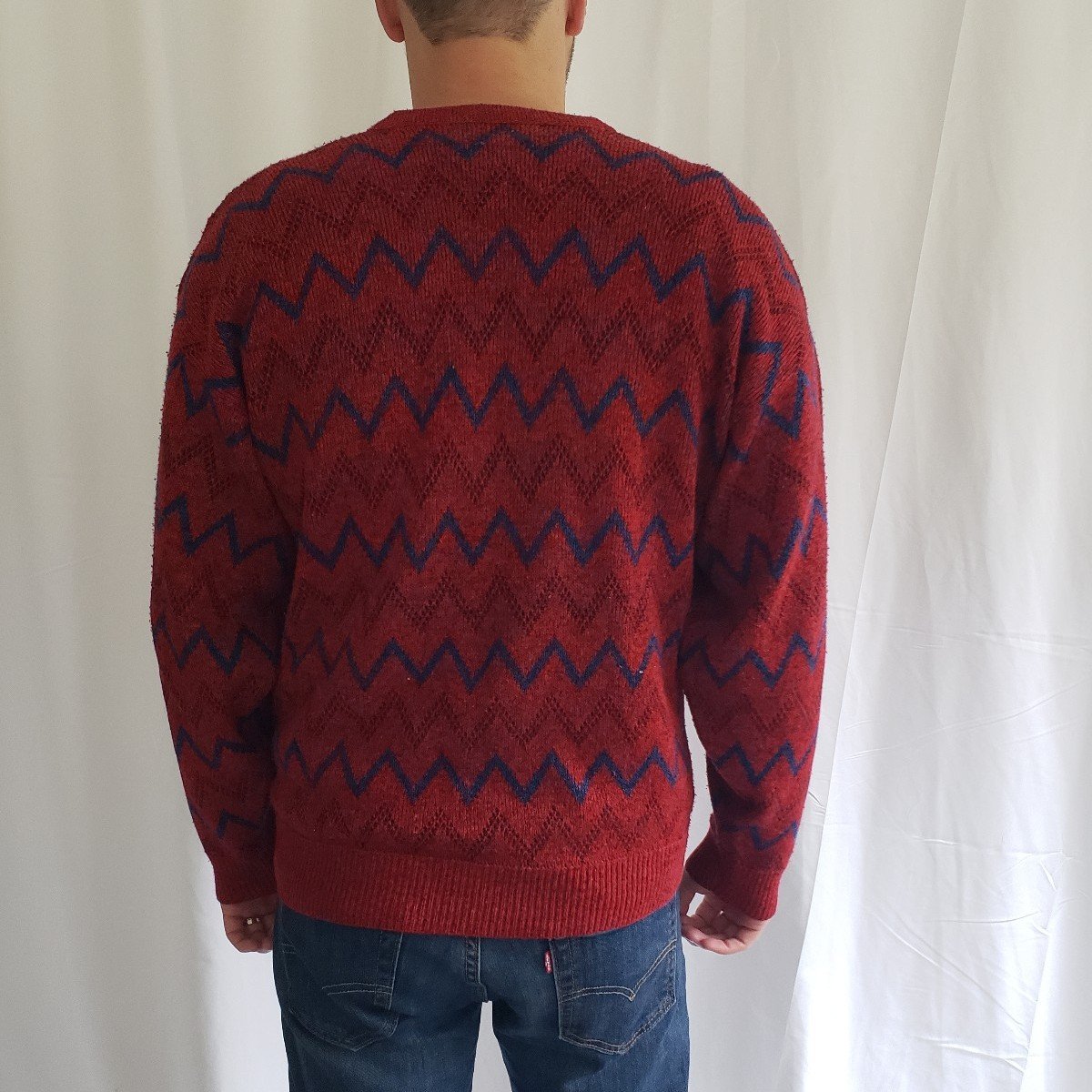 90s Red and Blue Chevron Jantzen Sweater