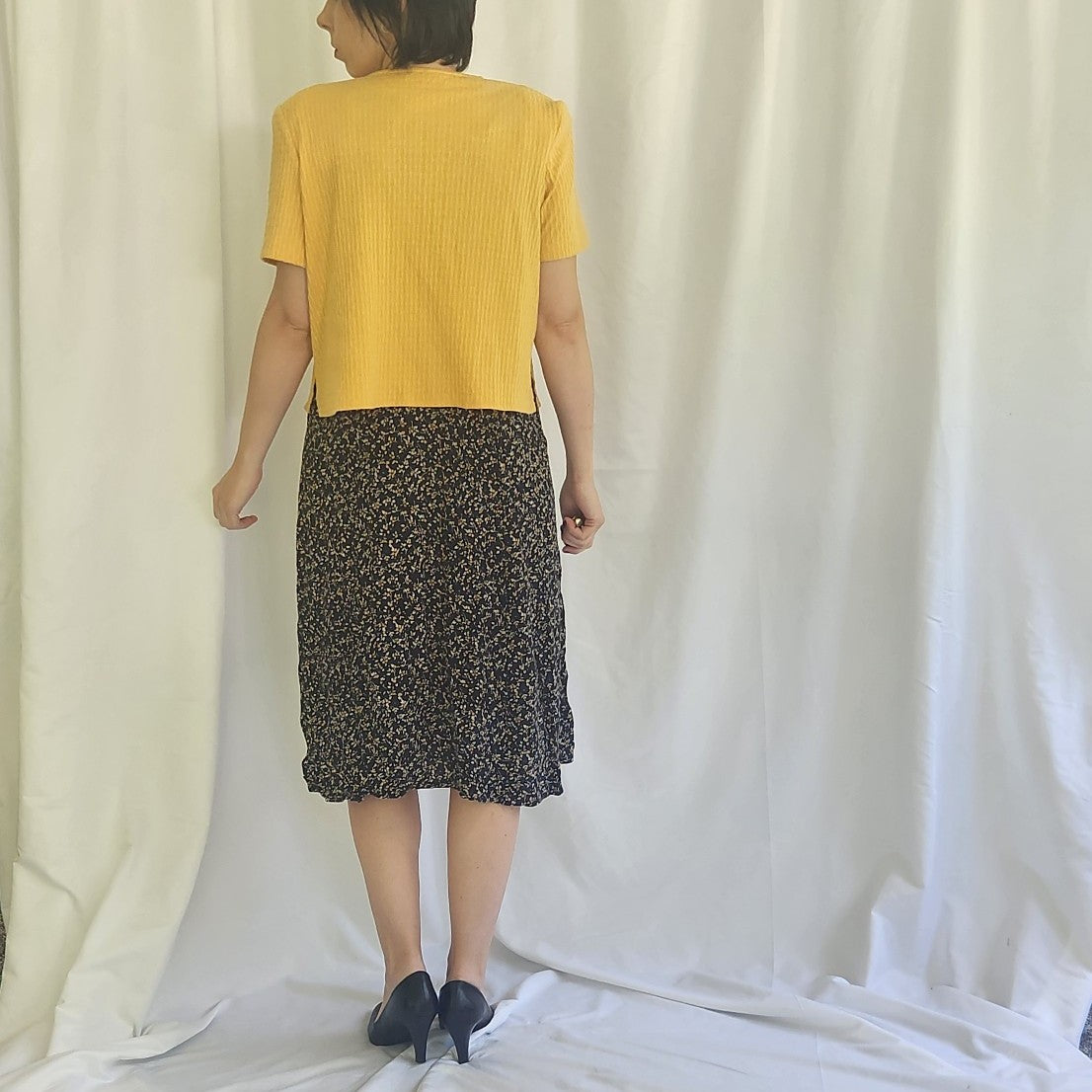 90s/00s Blue and Yellow Floral Dress and Top Set