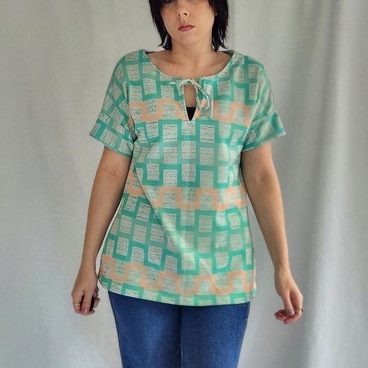 70s Green and Peach Home Made Blouse