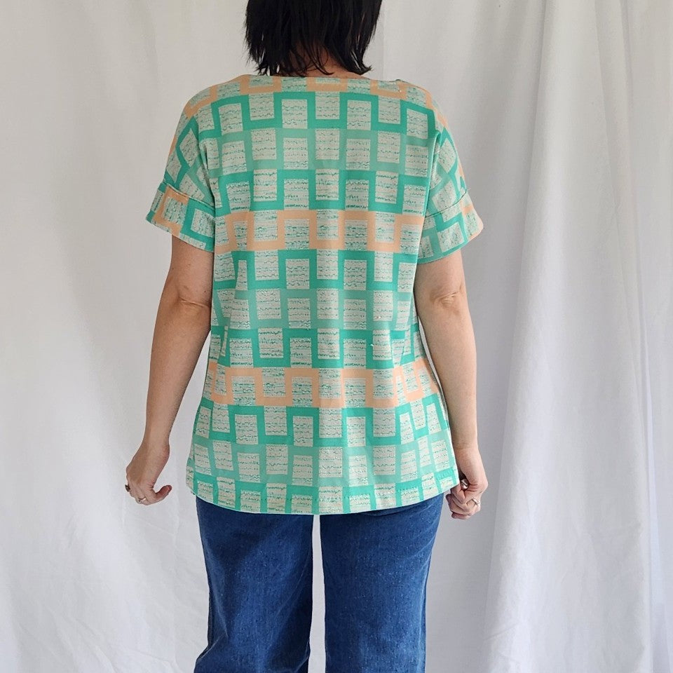 70s Green and Peach Home Made Blouse
