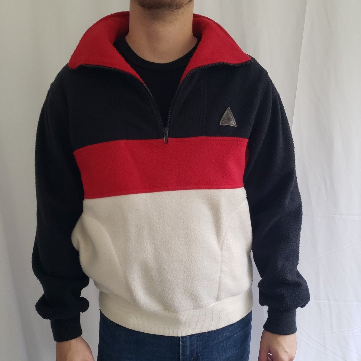 90s Red, Black, and White Fleece Pullover