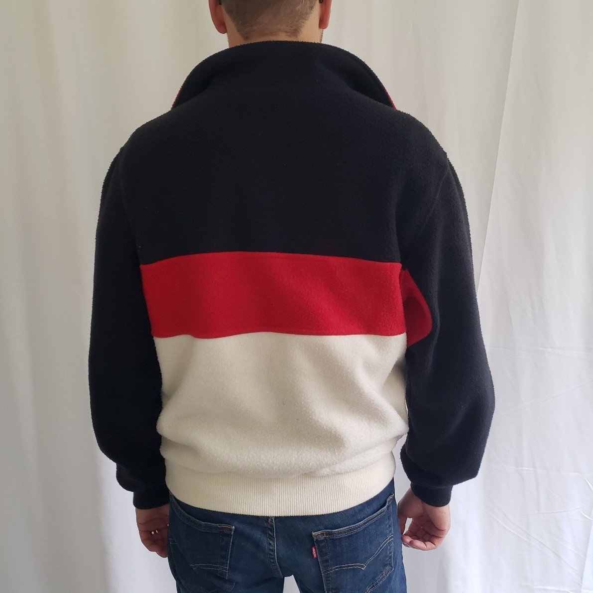 90s Red, Black, and White Fleece Pullover