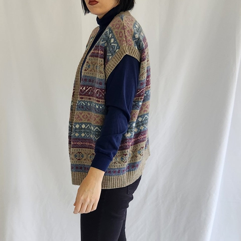 90s Gray, Blue, and Purple Wool Blend Sweater Vest