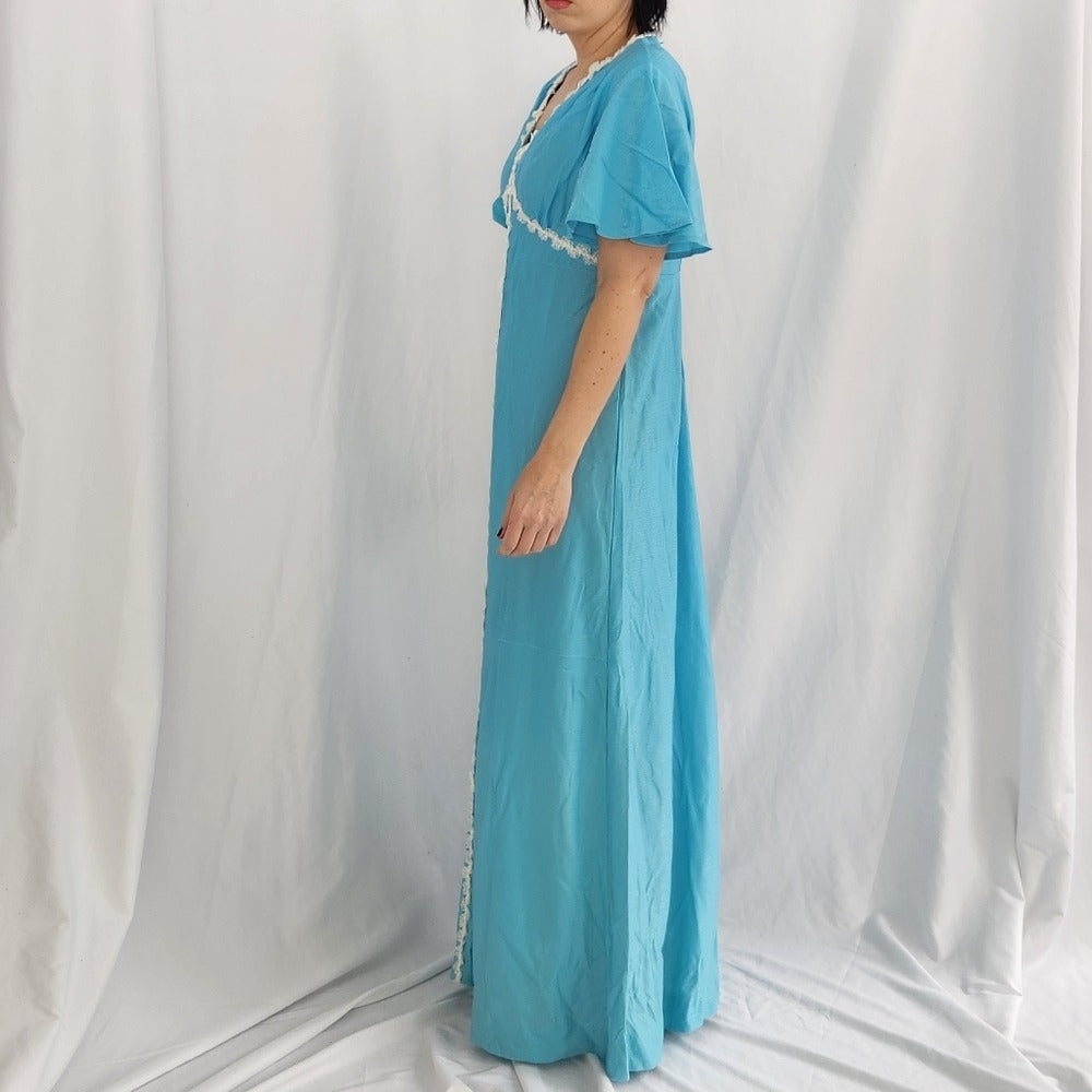 70s Hand Made Blue Maxi Dress