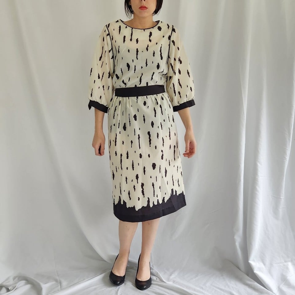 80s Black and White Spotted Dress