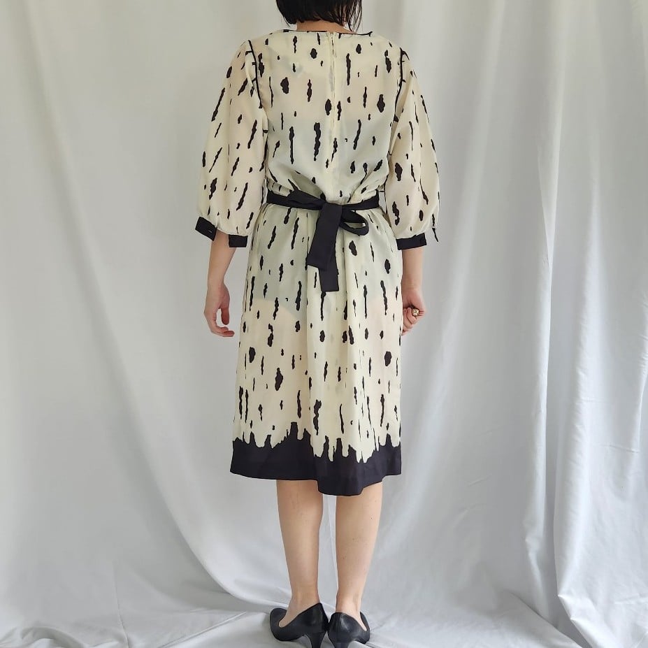 80s Black and White Spotted Dress