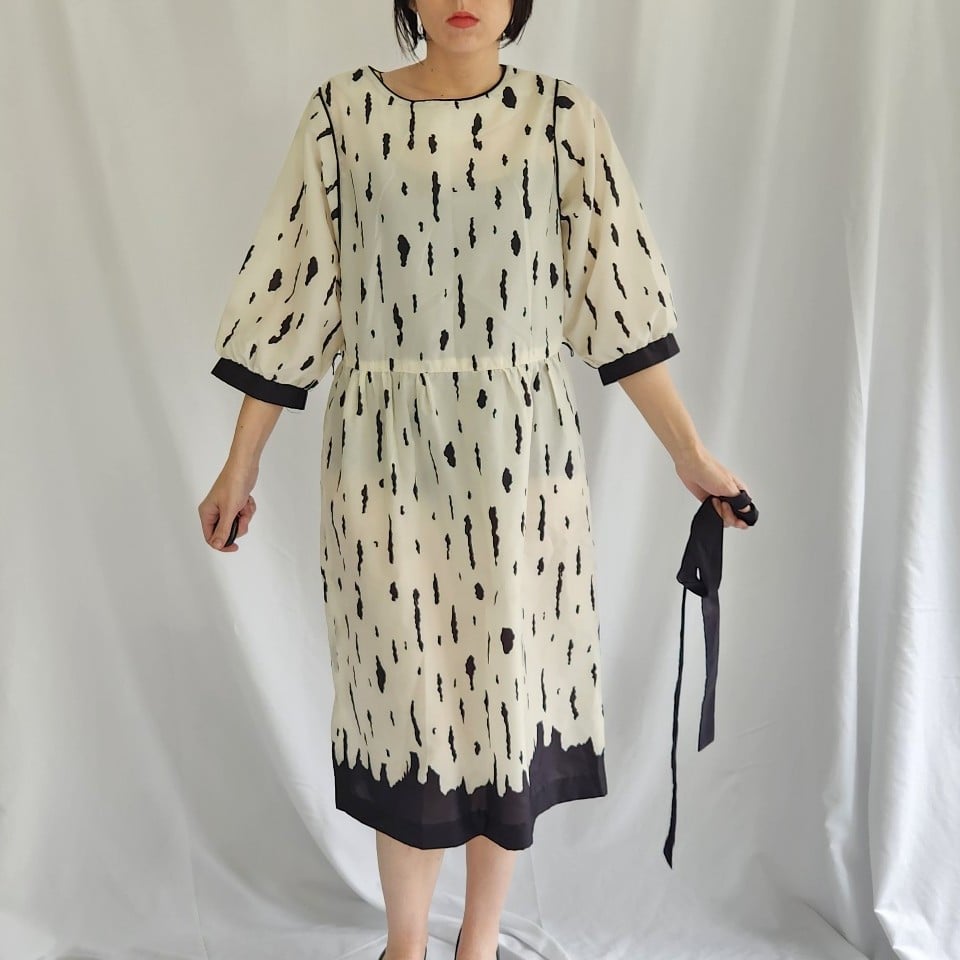 80s Black and White Spotted Dress