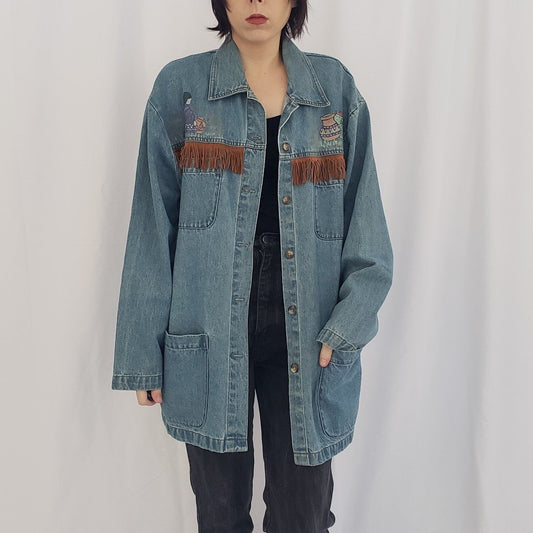 90s Denim Southwest Painted Shacket