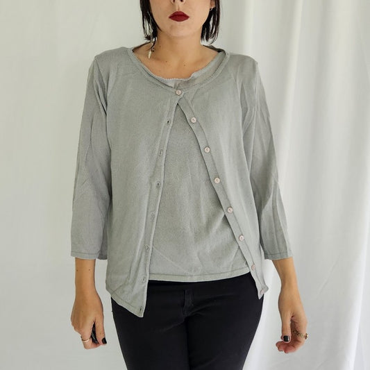 90s/Y2K Gray Sleeveless Top and Cardigan Set