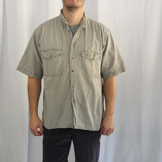 80s Gray 100% Cotton Short Sleeve Button Down Shirt