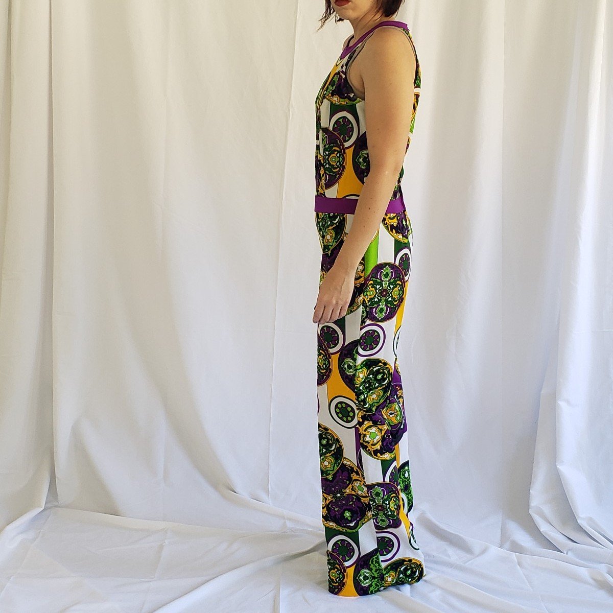 70s Purple, Green, and Yellow Groovy Jumpsuit