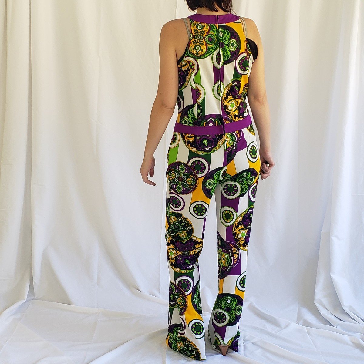 70s Purple, Green, and Yellow Groovy Jumpsuit