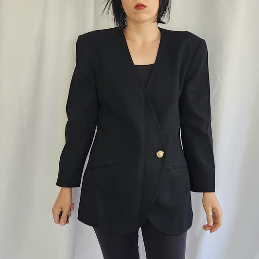 90s Black Worsted Wool Blazer