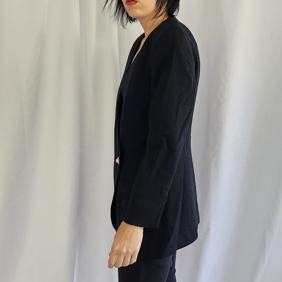 90s Black Worsted Wool Blazer