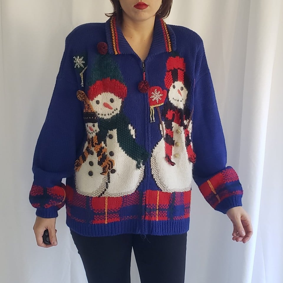 90s Snowmen Zip Up Cardigan