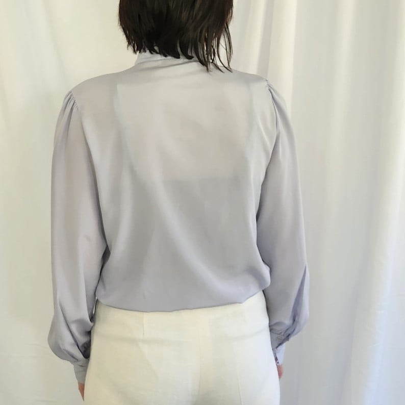 80s Purple Pleated High Neck Blouse