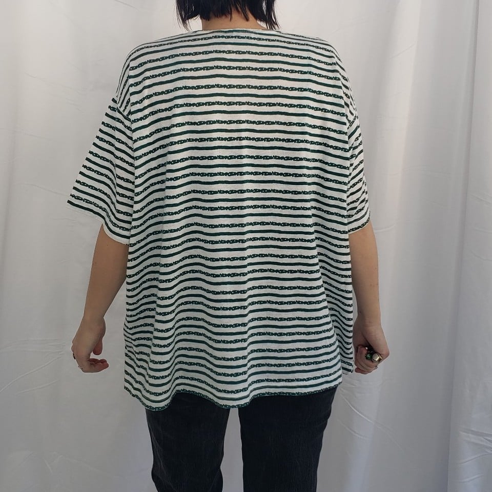 90s White and Green Striped Tee