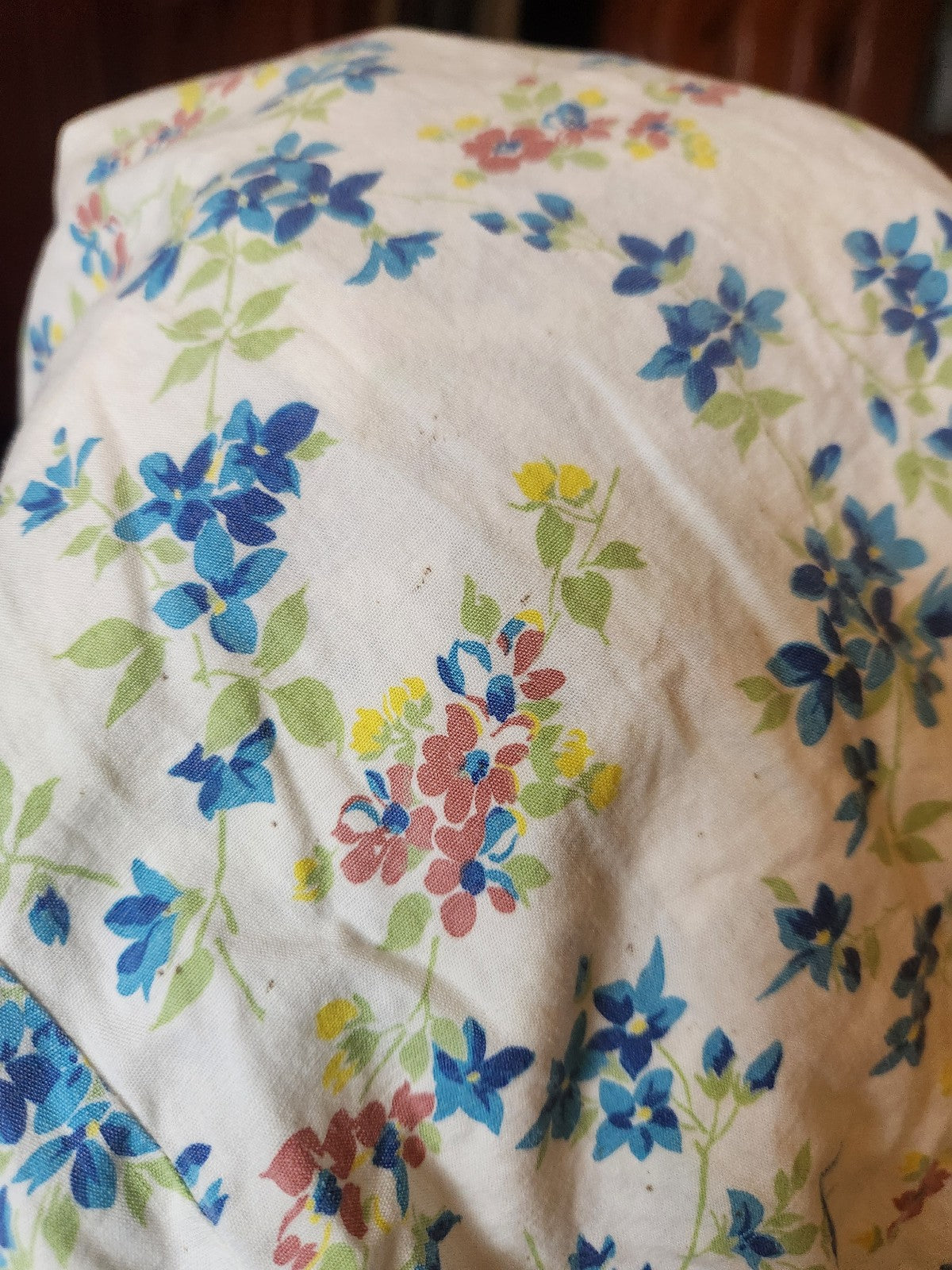 70s White and Blue Floral Sleeveless Dress
