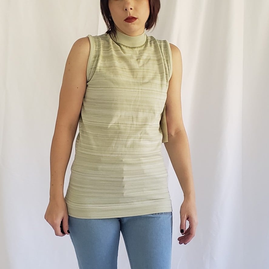 70s Deadstock Green Striped Sleeveless Top