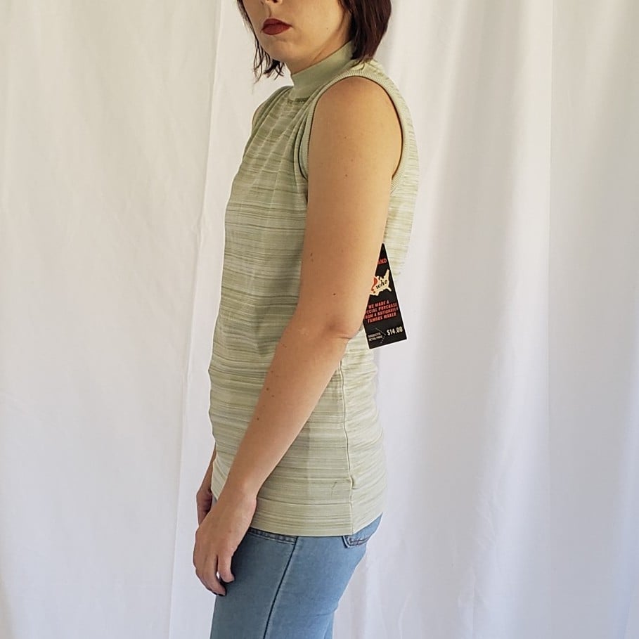 70s Deadstock Green Striped Sleeveless Top