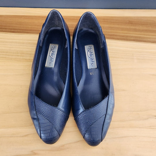 80s Blue Faux Leather Flats