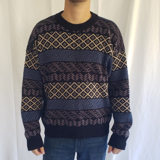 80s/90s Black and Blue Sweater Graphix Acrylic Sweater