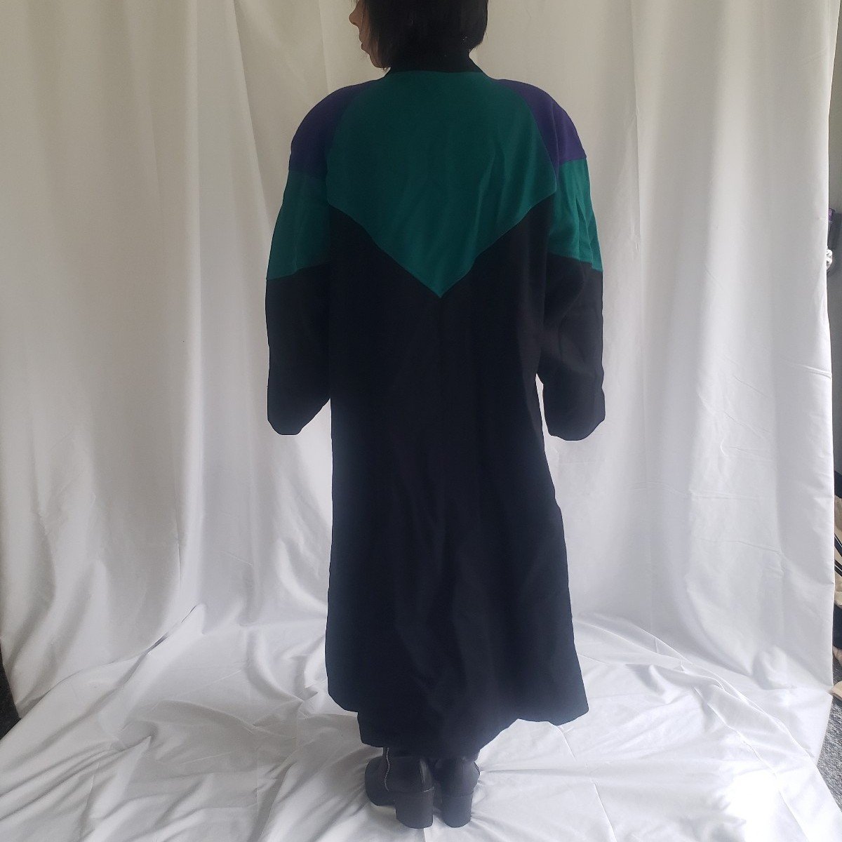 90s Black, Green, and Purple Wool Overcoat