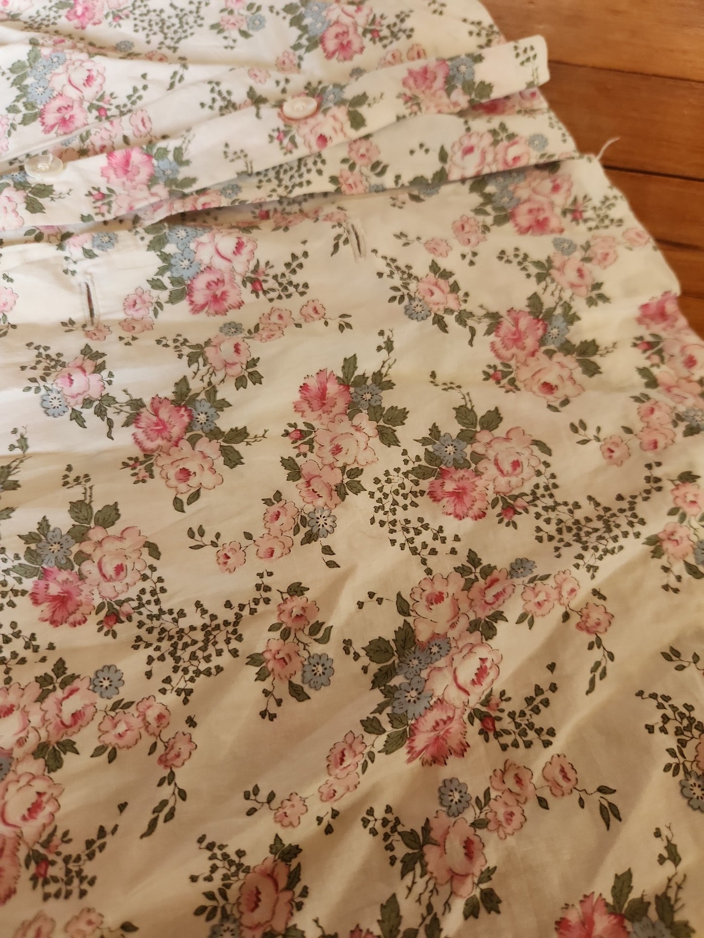 70s Ivory and Pink Floral Home Made Blouse