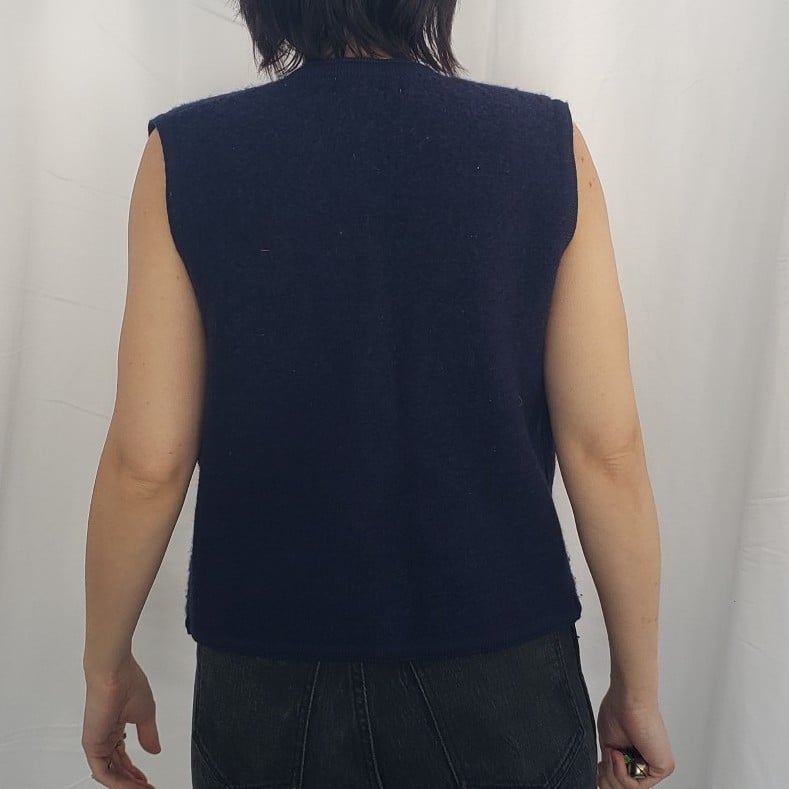 Talbots Blue Wool Embroidered Sweater Vest