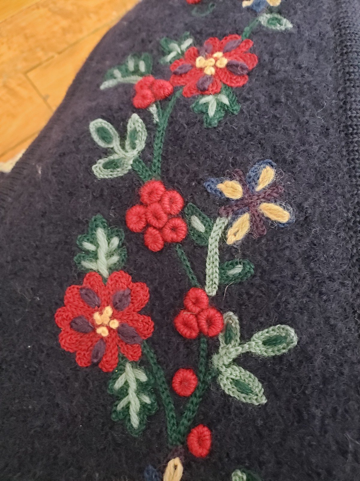 Talbots Blue Wool Embroidered Sweater Vest