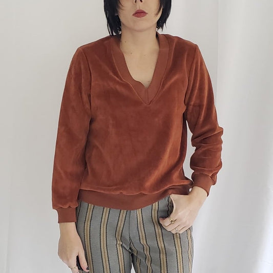 70s Rust Colored Velour Sweatshirt