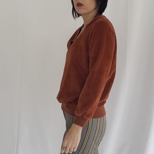 70s Rust Colored Velour Sweatshirt
