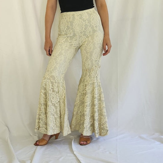 70s Cream Lace Bell Bottoms
