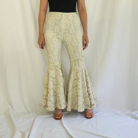 70s Cream Lace Bell Bottoms