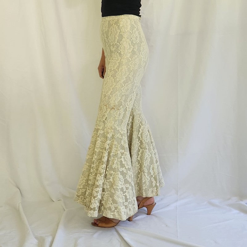70s Cream Lace Bell Bottoms