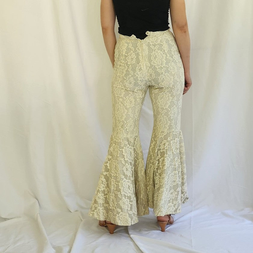 70s Cream Lace Bell Bottoms