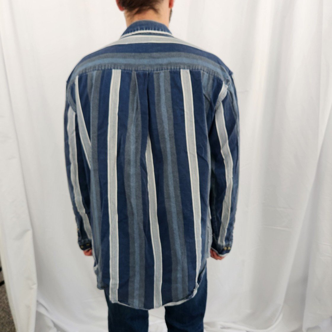 90s Blue and Green Striped Button Down