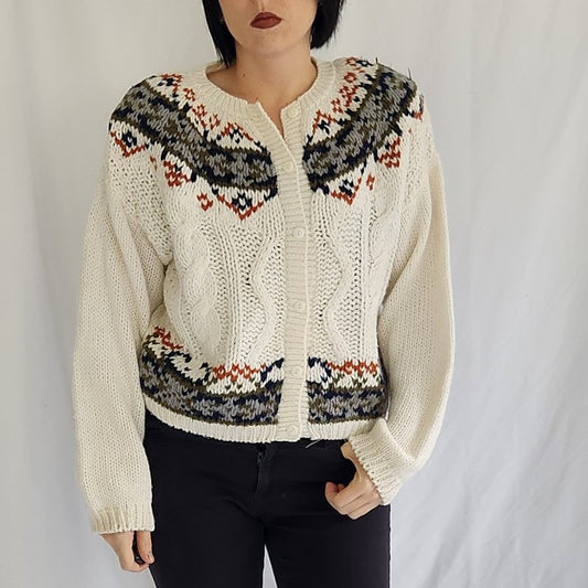 90s Hand Knit White Cardigan