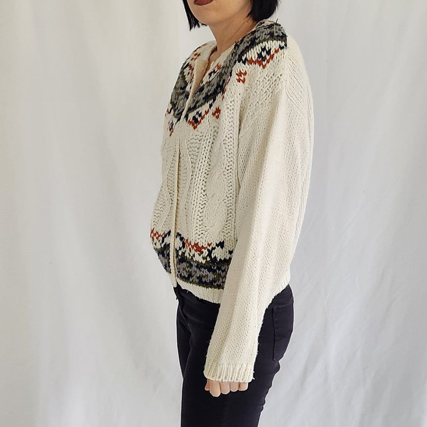 90s Hand Knit White Cardigan