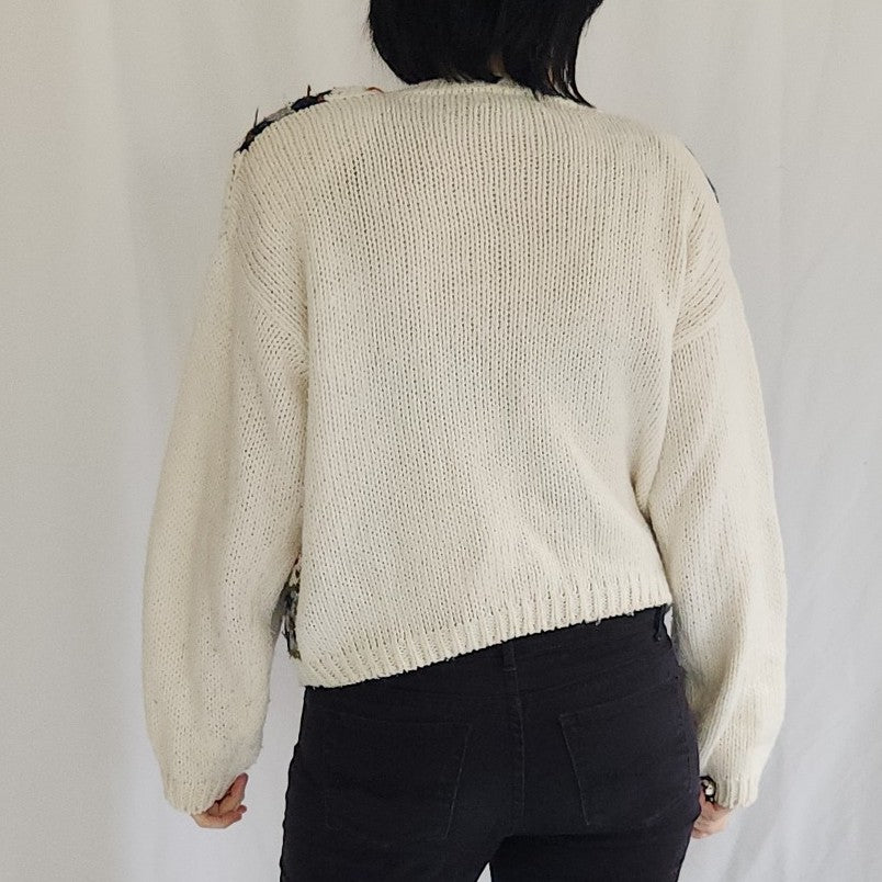 90s Hand Knit White Cardigan