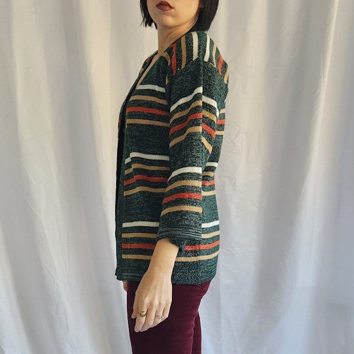 70s Green Striped Cardigan