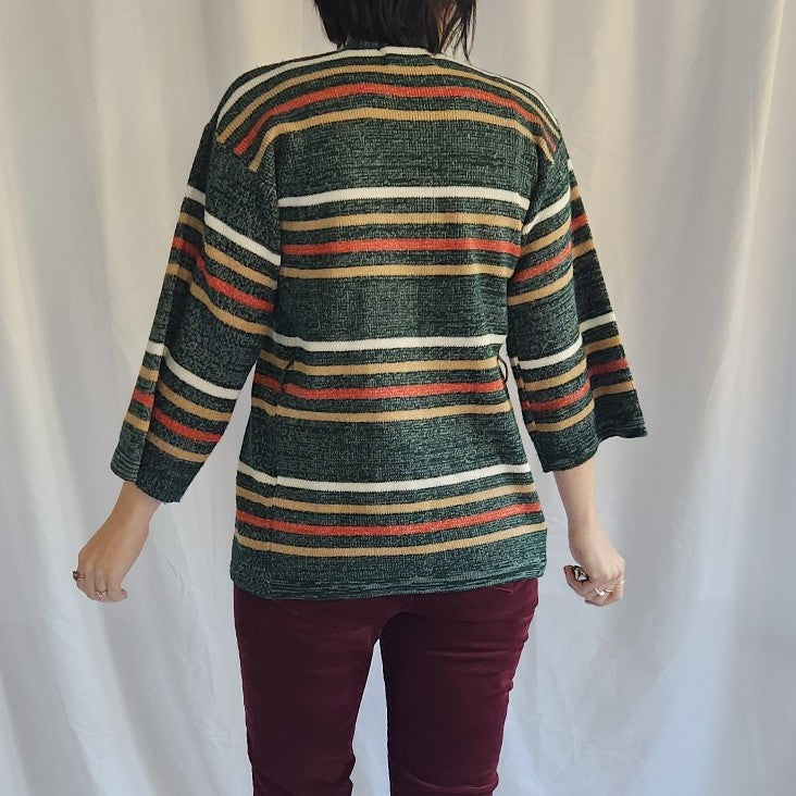 70s Green Striped Cardigan