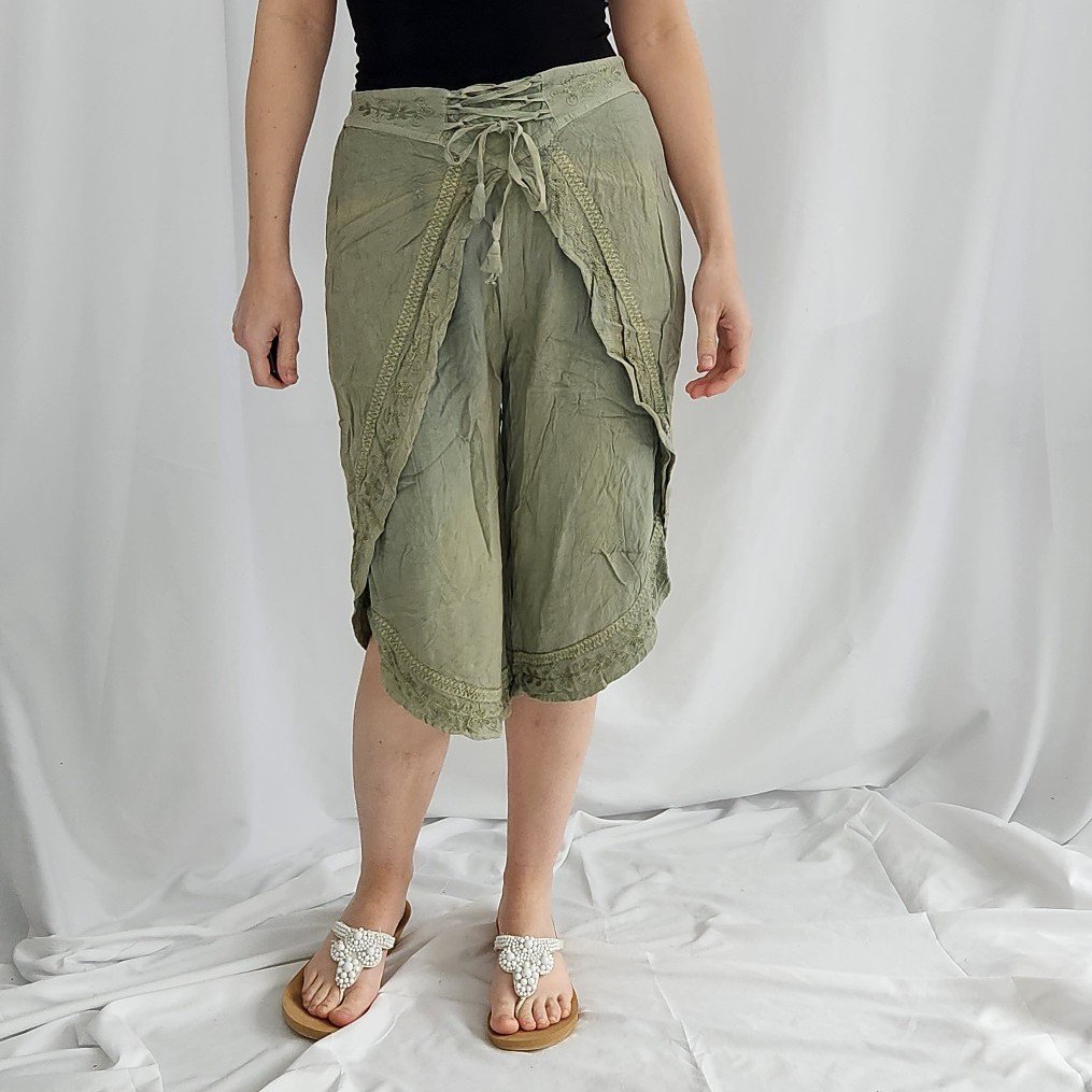 Y2K Green Boho Cropped Pants