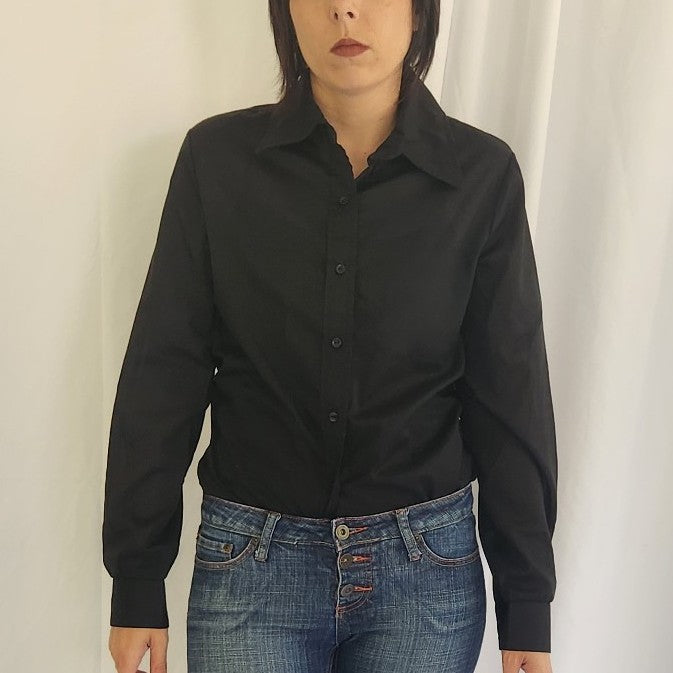 70/80s Black Dagger Collar Button Down