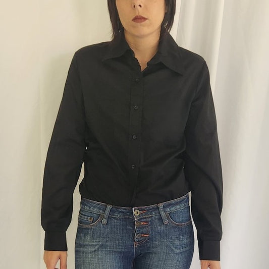 70/80s Black Dagger Collar Button Down
