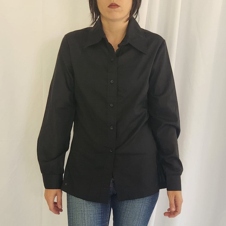 70/80s Black Dagger Collar Button Down