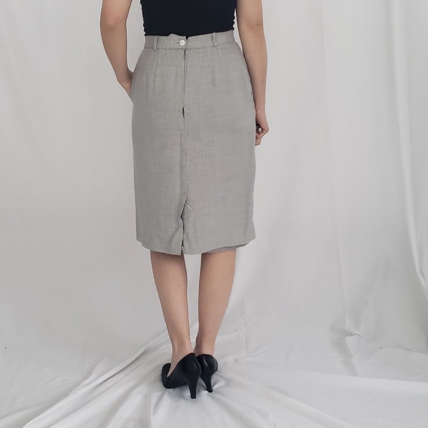 80s/90s Gray and White Plaid Pencil Skirt