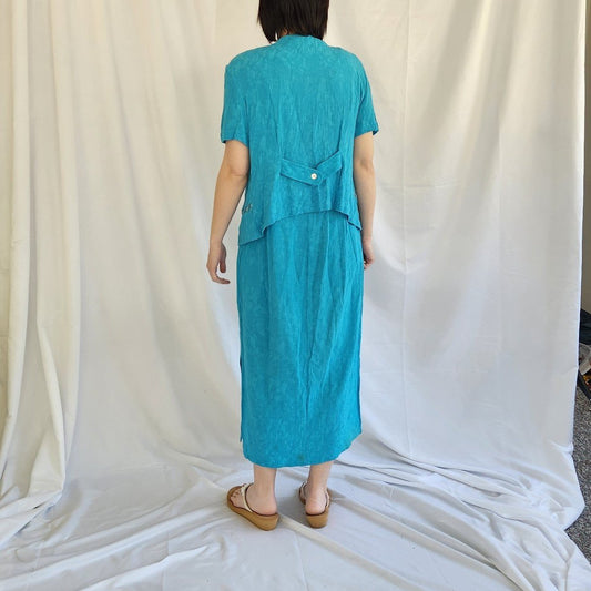90s Blue Rayon Dress and Top Set
