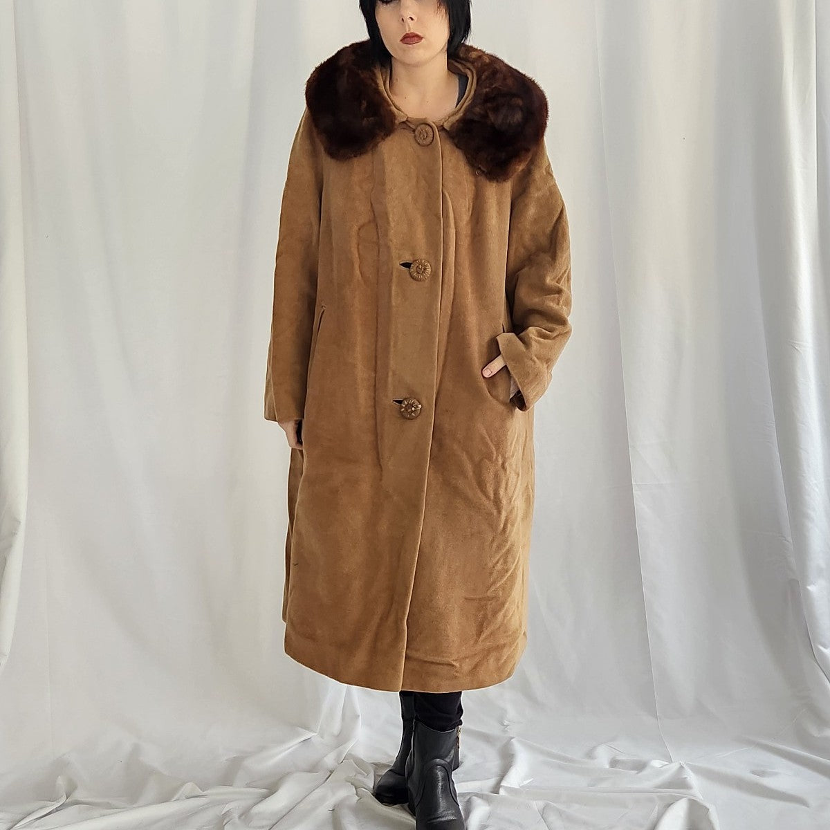 60s Wool Coat with Mink Collar
