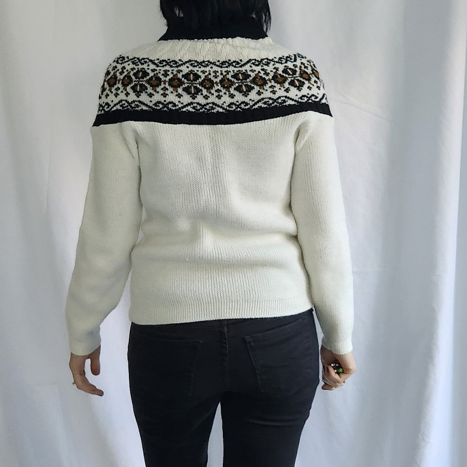 80s White, Black, and Brown Mock Turtleneck Sweater